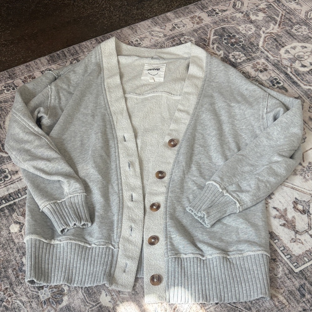 aerie Light Gray Button-Front Cardigan